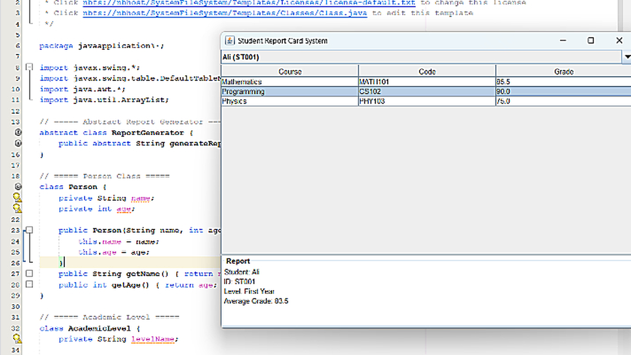 Student Grades Report System screenshot